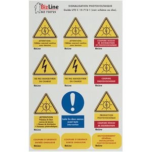Signalisation Photovoltaïque Bizline – Pack 11 Étiquettes Normées - MATERIEL PROS